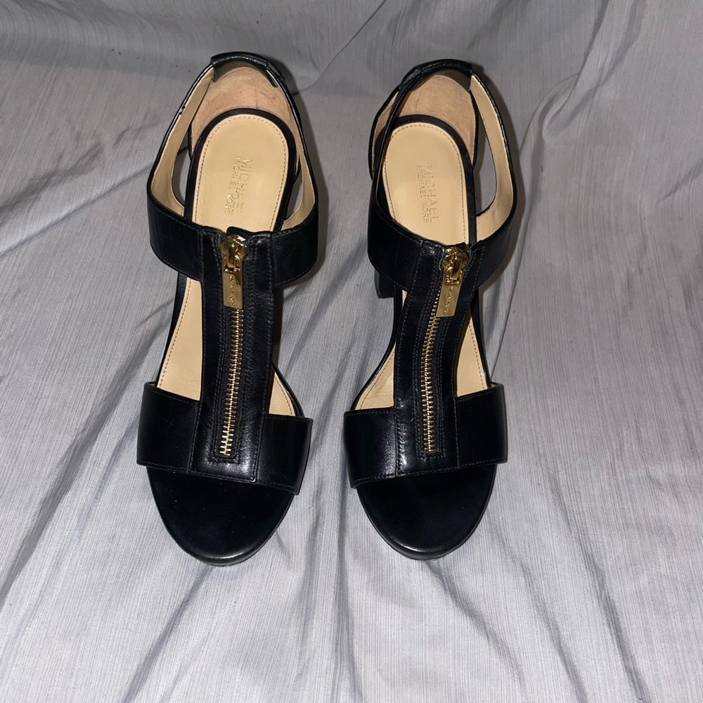 Elegant Black MK Sandals with Gold Accents
